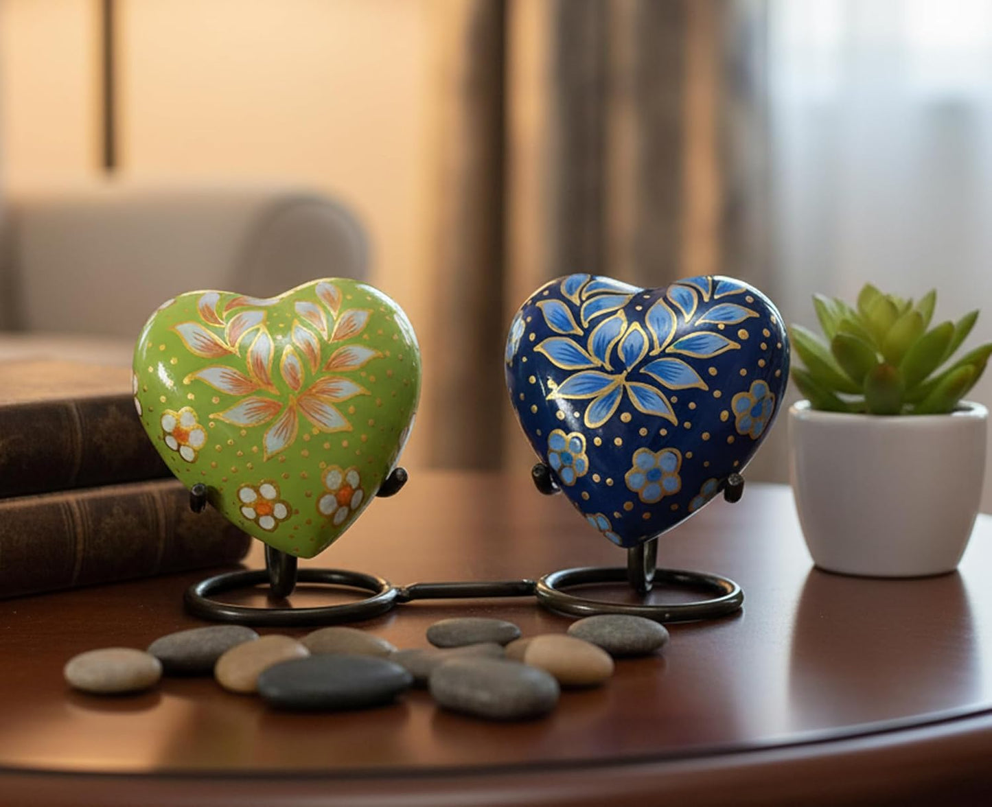 eSplanade Metal Mini Cremation Urn Heart-shaped Keepsake Memorial Jar Pot Container | Small Urn for Funeral Ashes Burial | Wave Textured Metal Keepsake with Stand | Multicolor