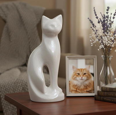 eSplanade- Cat Kitten Shape Cremation urn | Memorial Funeral Burial Full-Size urn for Ashes| Size - 9 inches.