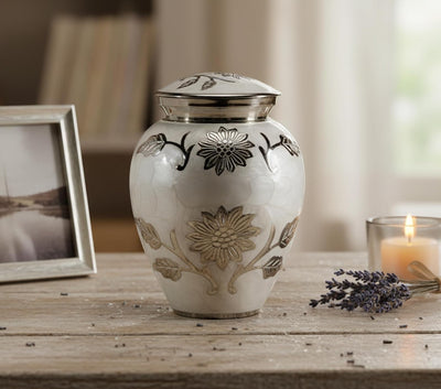 eSplanade Metal Cremation Urn Memorial Jar Pot Container | Medium Size Urn for Funeral Ashes Burial | Engraved Metal Urn