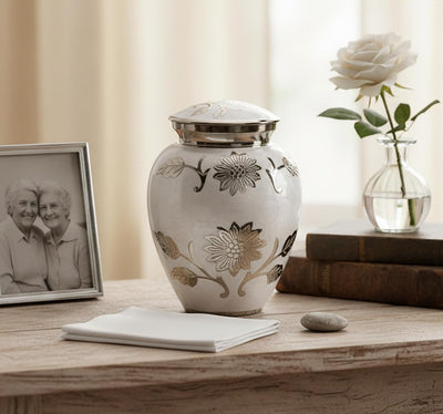 eSplanade Metal Cremation Urn Memorial Jar Pot Container | Medium Size Urn for Funeral Ashes Burial | Engraved Metal Urn