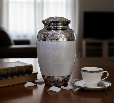 eSplanade Brass Cremation Urn Memorial Jar Pot Container | Full Size Urn for Funeral Ashes Burial | Meenakari Design Metal Urns | Blue - 10" Inches