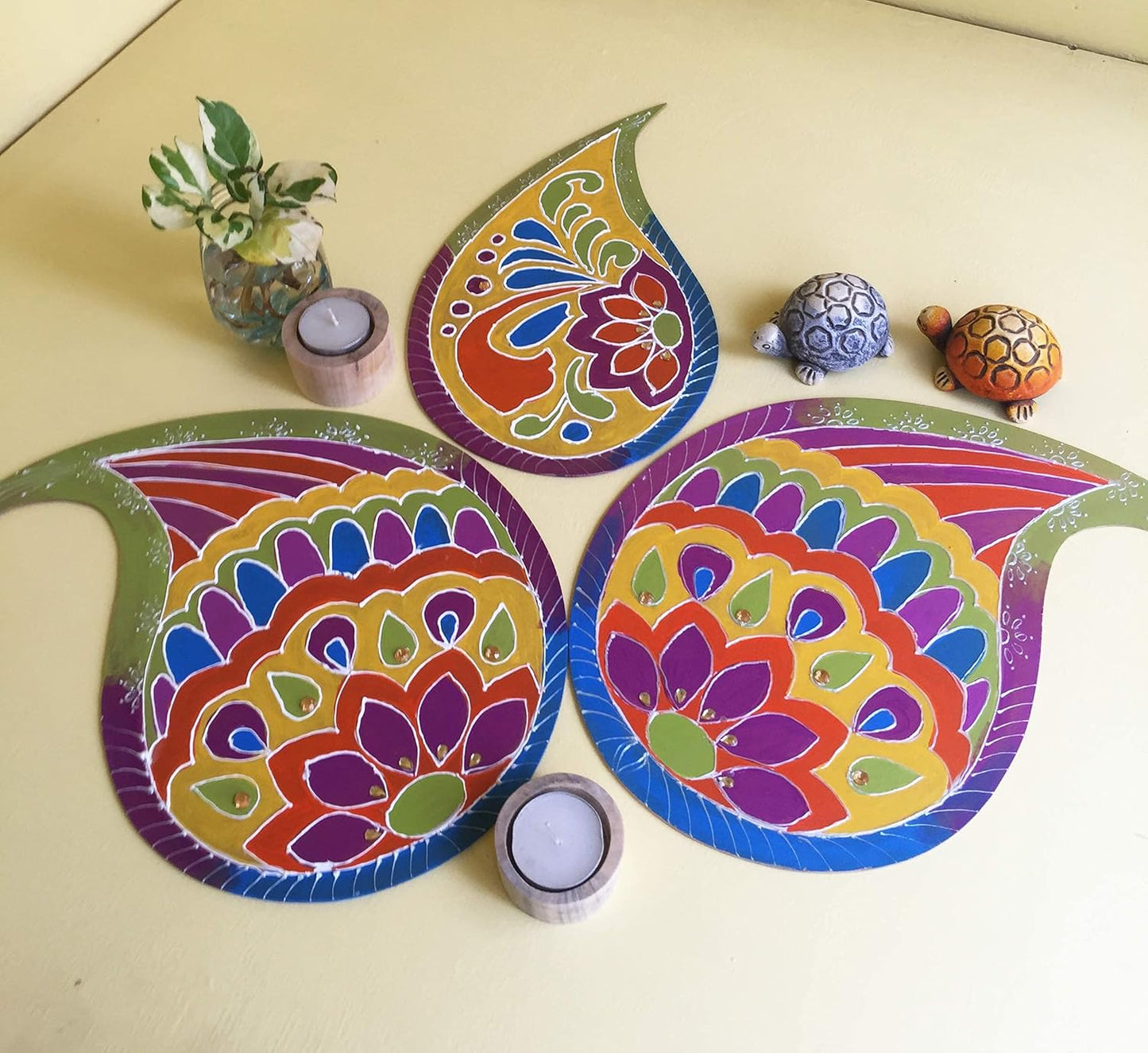 IVEI DIY Wood Sheet Craft - MDF Cutouts of Paisley Rangoli Plates - Plain MDF Blanks Cutouts for Painting Wooden Sheet Craft, Decoupage, Resin Art Work & Decoration - Set of 3