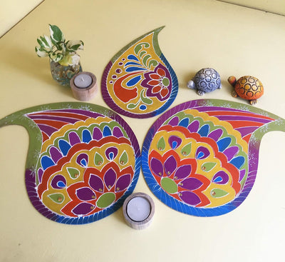 IVEI DIY Wood Sheet Craft - MDF Cutouts of Paisley Rangoli Plates - Plain MDF Blanks Cutouts for Painting Wooden Sheet Craft, Decoupage, Resin Art Work & Decoration - Set of 3