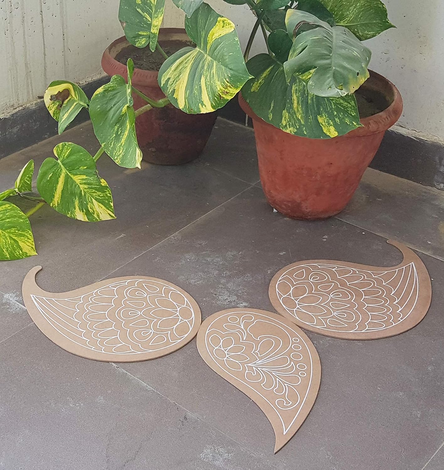 IVEI DIY Wood Sheet Craft - MDF Cutouts of Paisley Rangoli Plates - Plain MDF Blanks Cutouts for Painting Wooden Sheet Craft, Decoupage, Resin Art Work & Decoration - Set of 3