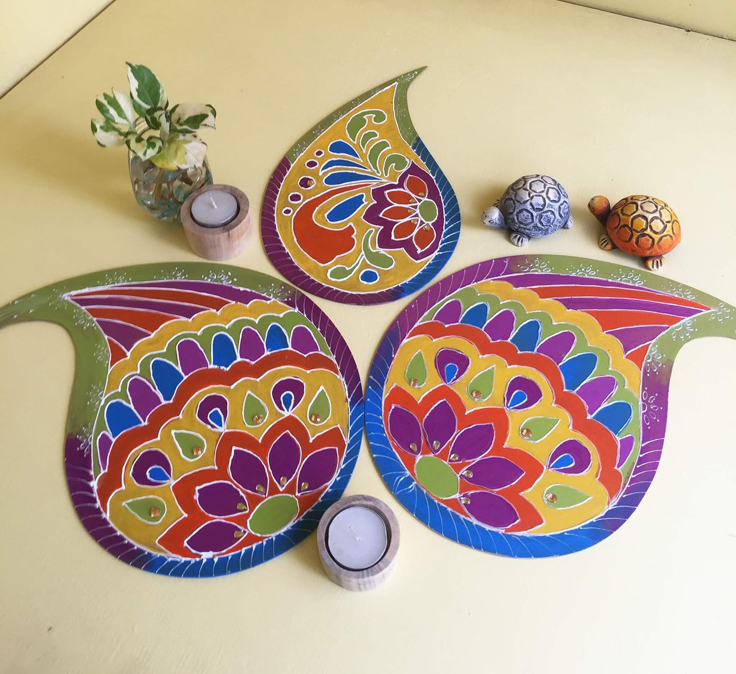 IVEI DIY Wood Sheet Craft - MDF Cutouts of Paisley Rangoli Plates - Plain MDF Blanks Cutouts for Painting Wooden Sheet Craft, Decoupage, Resin Art Work & Decoration - Set of 3