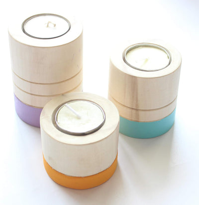IVEI Wooden Tealight Candle Holder - Hand-Painted Round Tea Lights Candle Holder Stand - Wooden Tea Light Holder - Wooden Candle Stand for Diwali Gifts, Office, Home Decoration - Set of 3