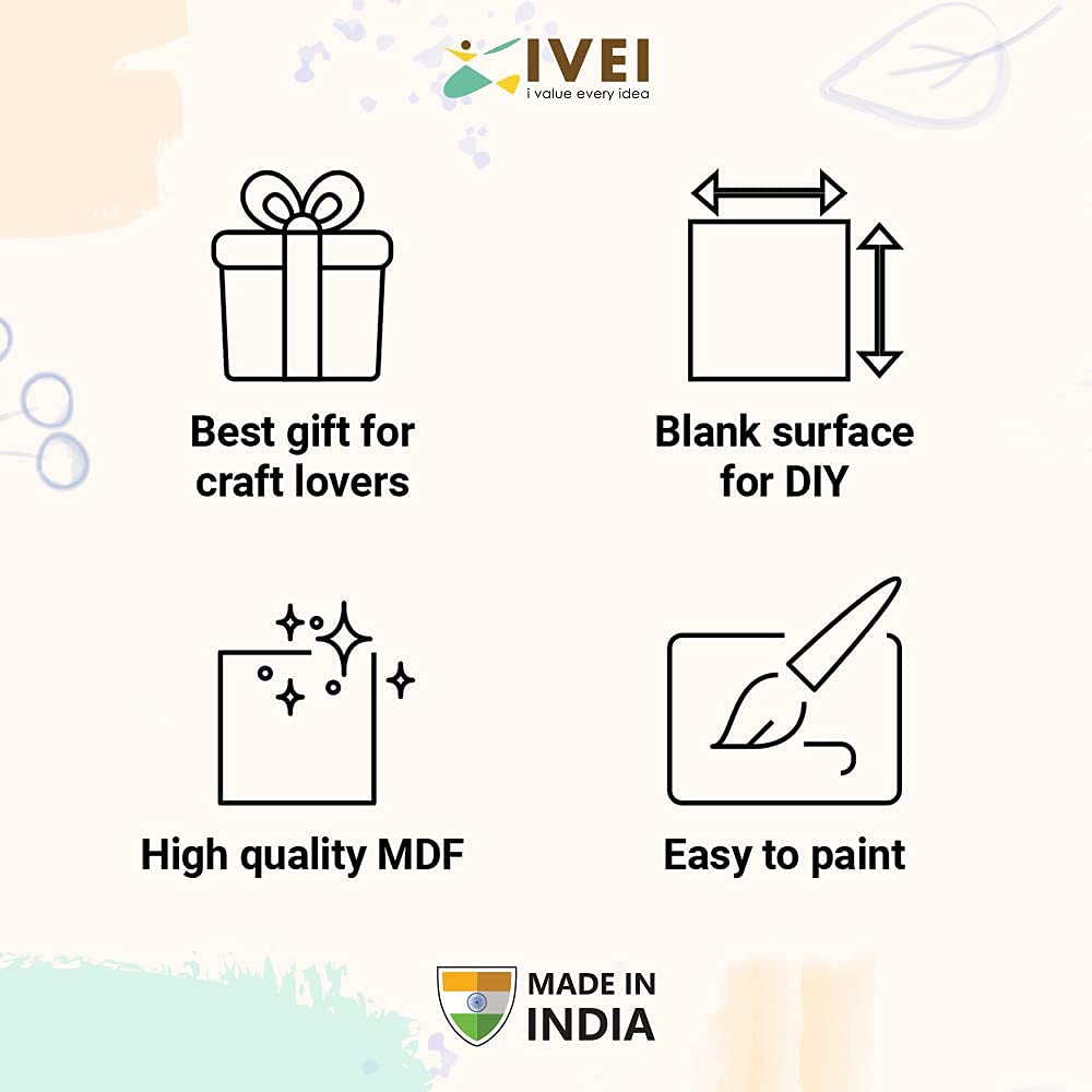IVEI MDF Wood Circular Rangoli Plates with Pre Drawn Design - Set of 3, Brown