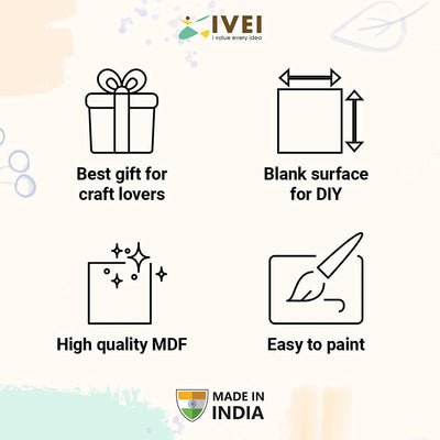 IVEI MDF Wood Circular Rangoli Plates with Pre Drawn Design - Set of 3, Brown