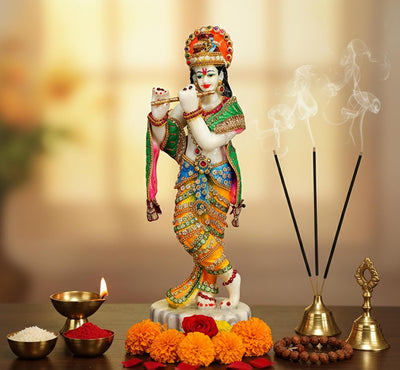 eSplanade Resin Krishna Statue Murti Idol Sculpture (11") Multicolour