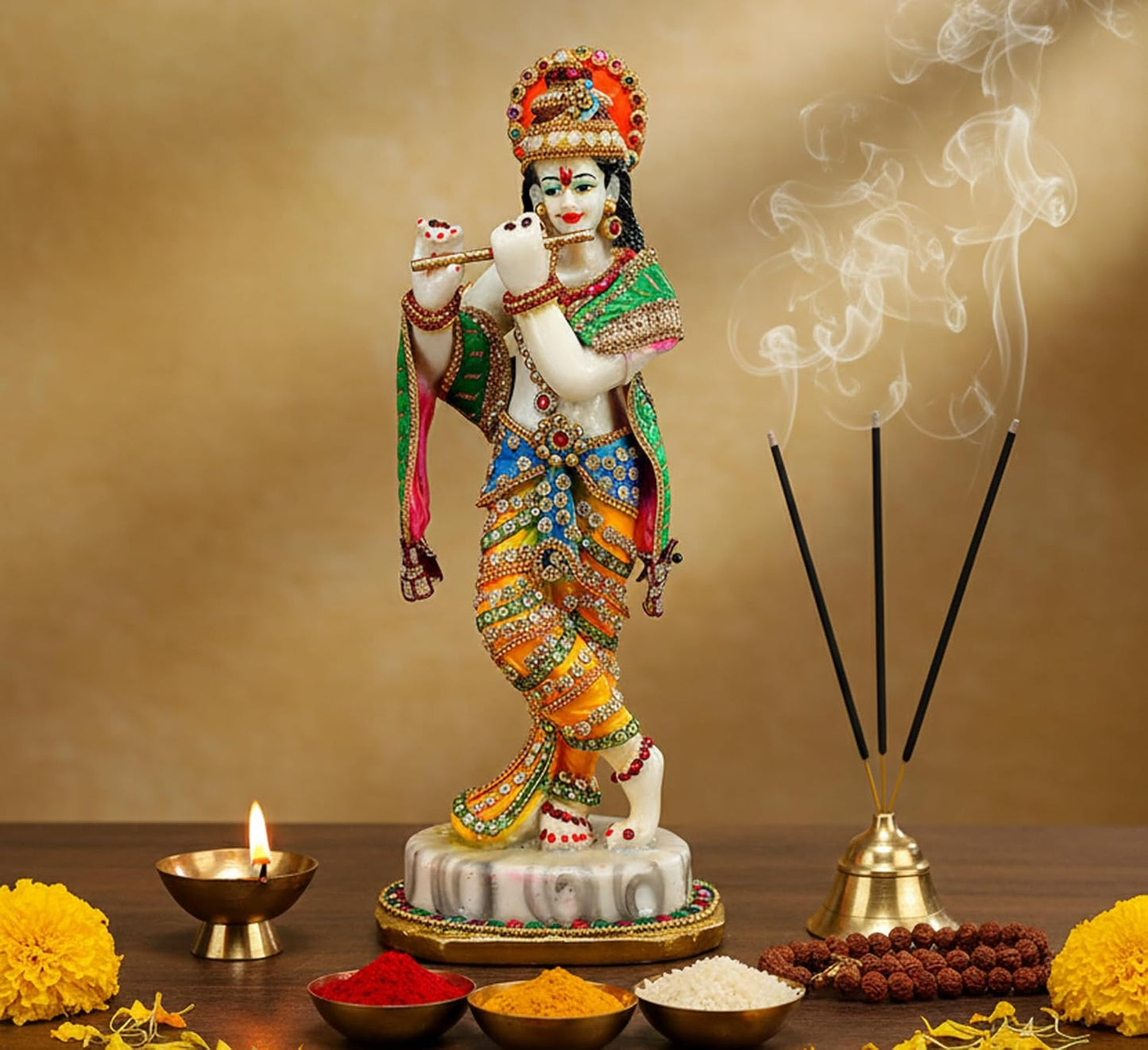 eSplanade Resin Krishna Statue Murti Idol Sculpture (11") Multicolour