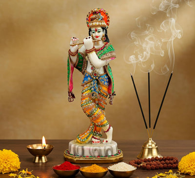 eSplanade Resin Krishna Statue Murti Idol Sculpture (11") Multicolour