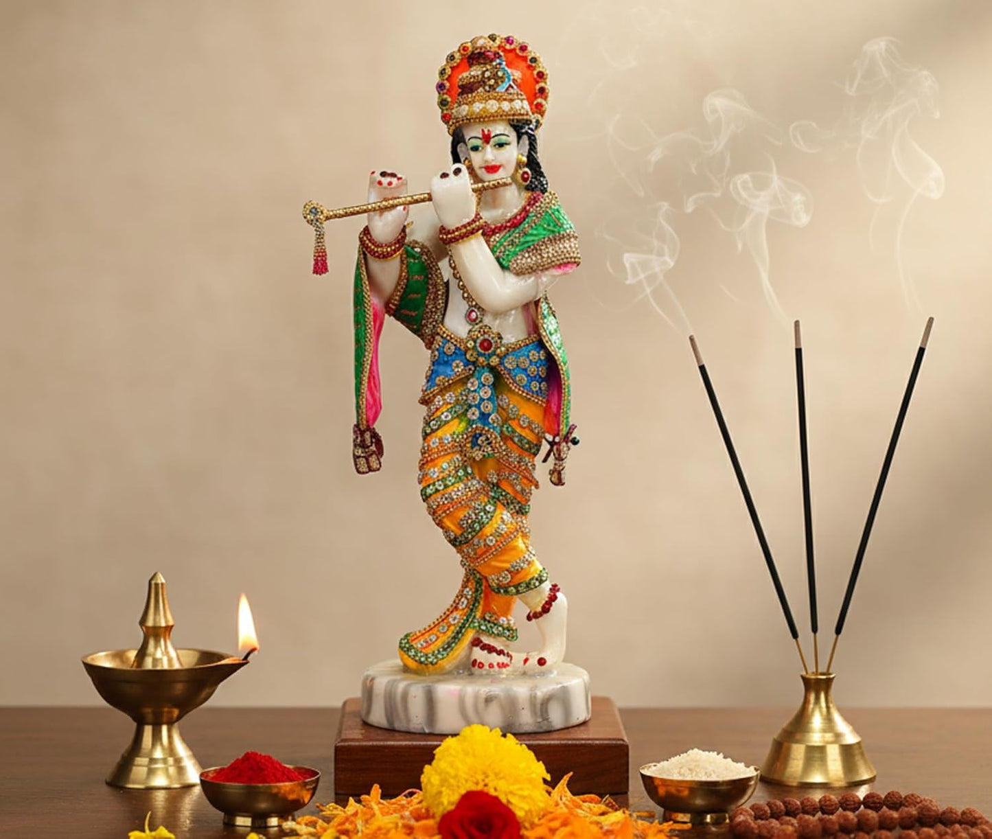 eSplanade Resin Krishna Statue Murti Idol Sculpture (11") Multicolour