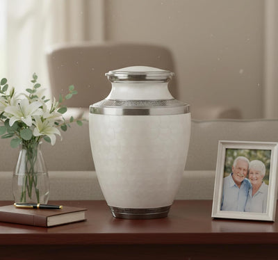 eSplanade Brass Cremation Urn Memorial Jar Pot Container | Full Size Urn for Funeral Ashes Burial | Meenakari Design Metal Urns | Blue - 10" Inches