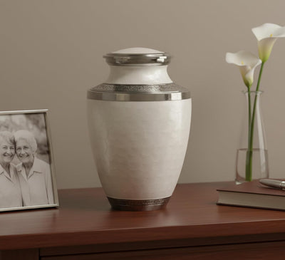 eSplanade Brass Cremation Urn Memorial Jar Pot Container | Full Size Urn for Funeral Ashes Burial | Meenakari Design Metal Urns | Blue - 10" Inches