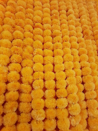 Decoration Craft Artificial Marigold Flower Garlands (Orange, Pack Of 5), 150 Centimeters