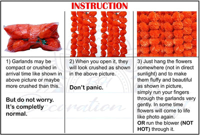 Decoration Craft Artificial Marigold Flower Garlands (Orange, Pack Of 5), 150 Centimeters