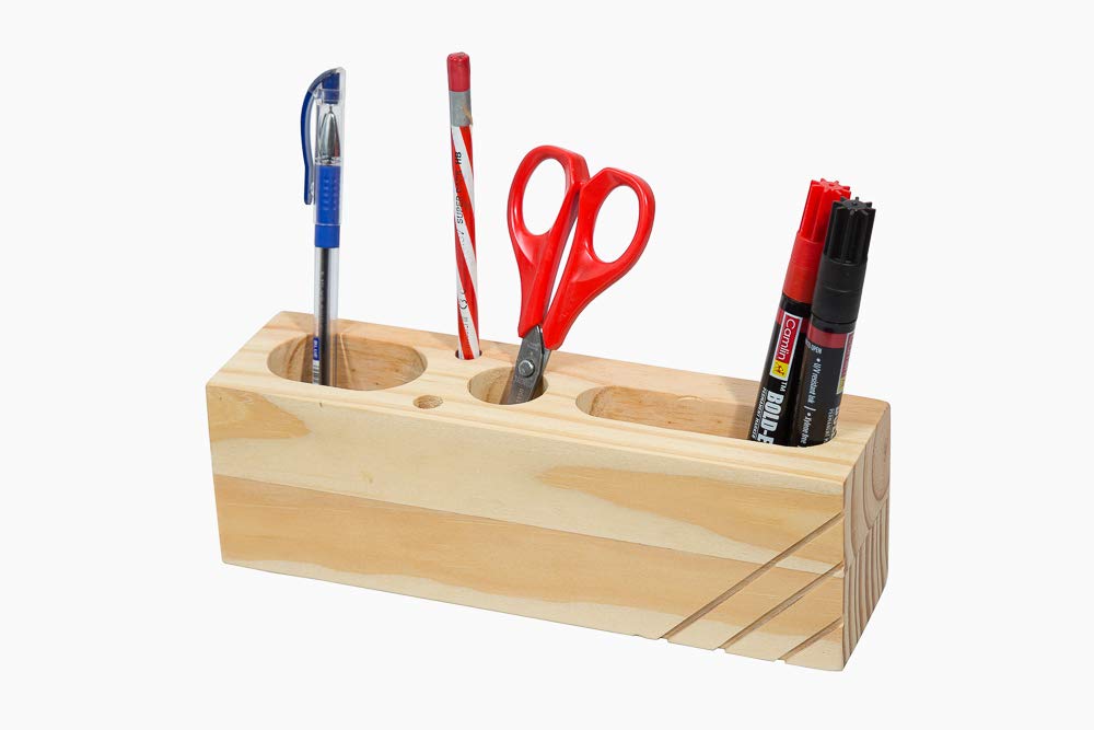 IVEI Sleek Pine Wood Rectangular Pen Stand � Pen/Pencil Holder - Minimalistic Office Desk Organizer - Wooden Stationery Holder for Office and Study Table - Smart and Unique Budget Gifts