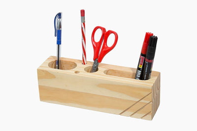 IVEI Sleek Pine Wood Rectangular Pen Stand � Pen/Pencil Holder - Minimalistic Office Desk Organizer - Wooden Stationery Holder for Office and Study Table - Smart and Unique Budget Gifts
