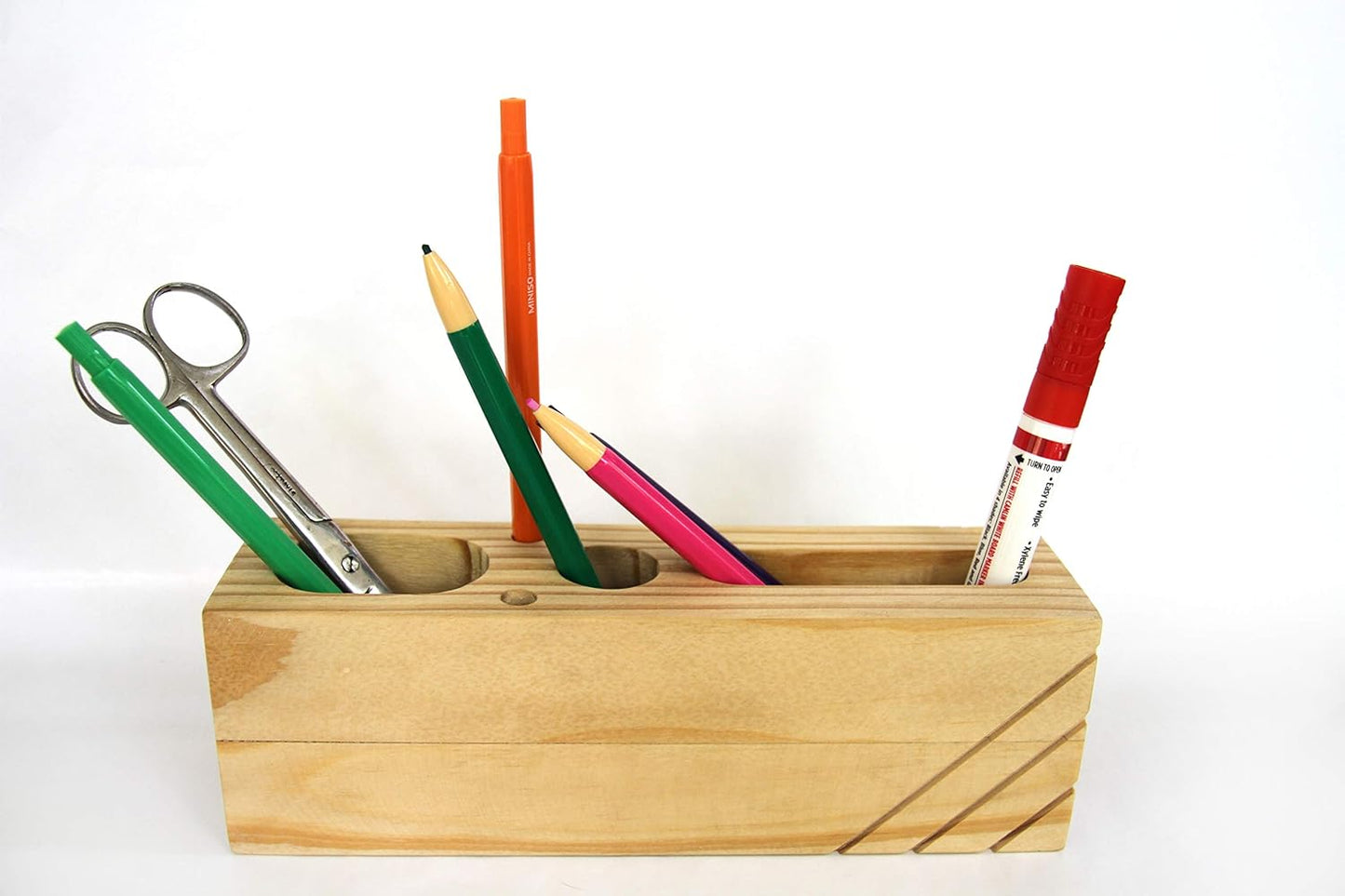 IVEI Sleek Pine Wood Rectangular Pen Stand � Pen/Pencil Holder - Minimalistic Office Desk Organizer - Wooden Stationery Holder for Office and Study Table - Smart and Unique Budget Gifts