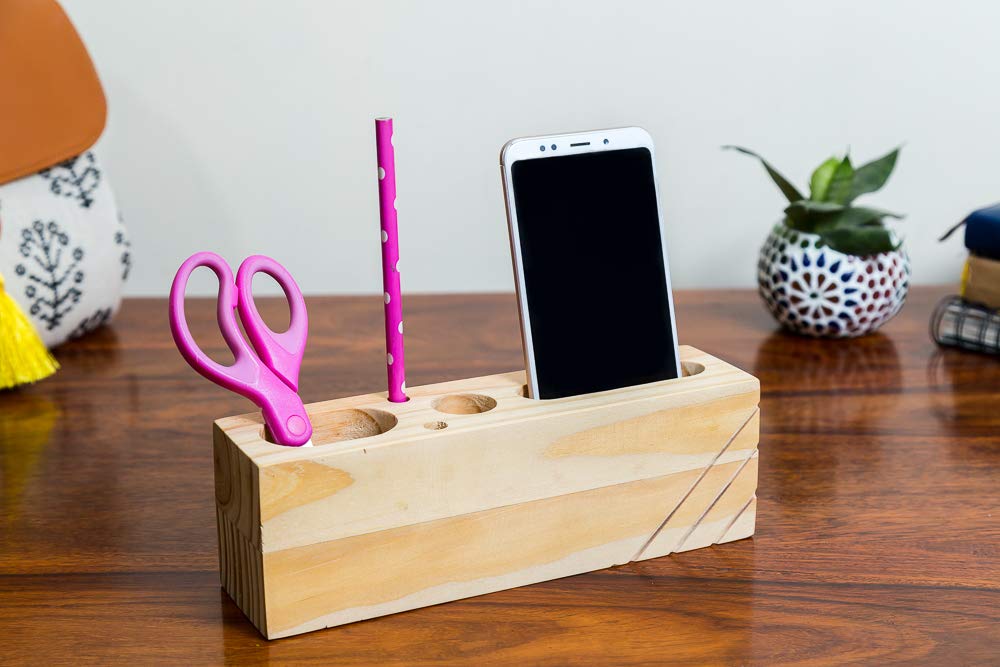 IVEI Sleek Pine Wood Rectangular Pen Stand � Pen/Pencil Holder - Minimalistic Office Desk Organizer - Wooden Stationery Holder for Office and Study Table - Smart and Unique Budget Gifts