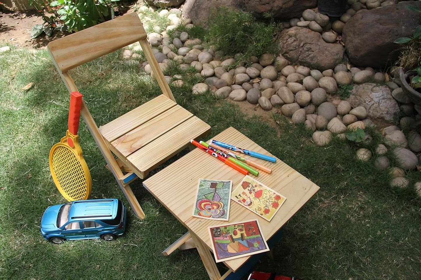 IVEI Smart Pine Wood Folding Multi-Purpose Table and Chair Set - Folding Table and Chair for Kids and Toddlers - Mini Table & Chair Set - Kids Play Table - Handmade Table Set - Unique Gifts for Homes