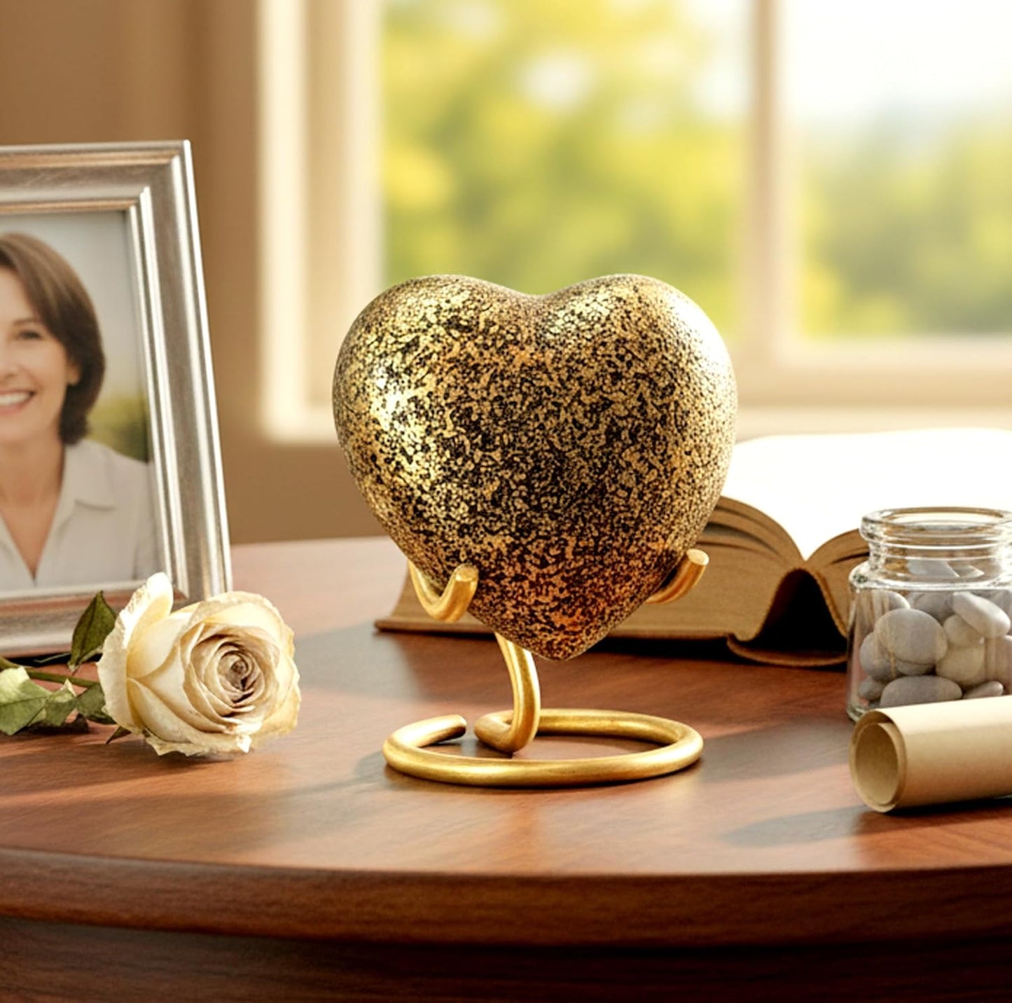 eSplanade Metal Mini Cremation Urn Heart-shaped Keepsake Memorial Jar Pot Container | Small Urn for Funeral Ashes Burial | Wave Textured Metal Keepsake with Stand | Multicolor