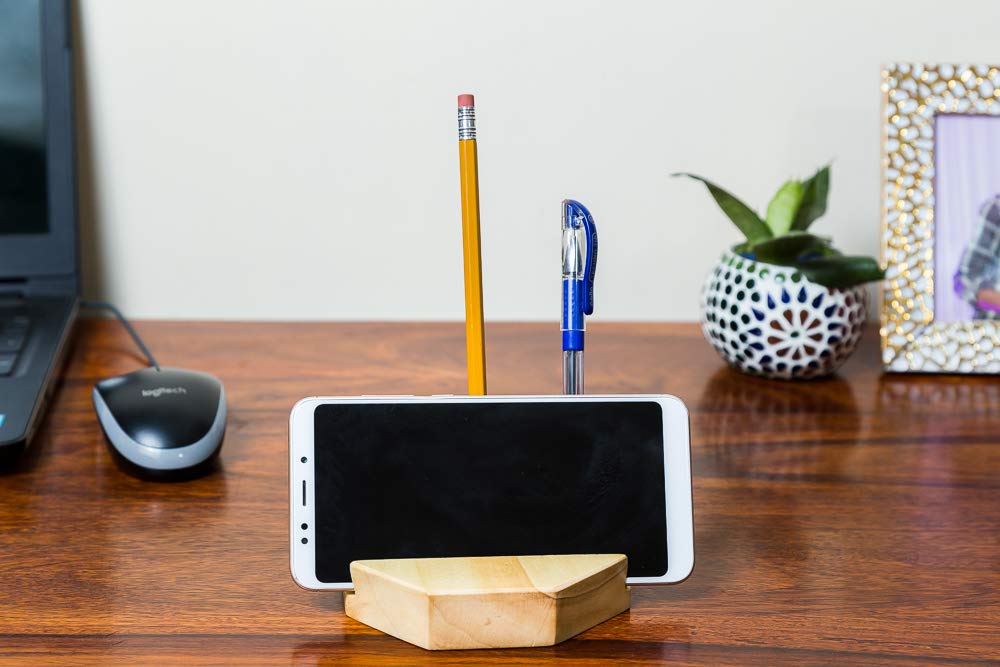 IVEI Wooden Hexagon Shaped Pen Stand Cum Phone/Tablet Holder for Desk and Table – Desk Organizer – Cell Phone Stand – Office Decor - Stationery Holder for Office & Home - Budget Friendly Unique Gift