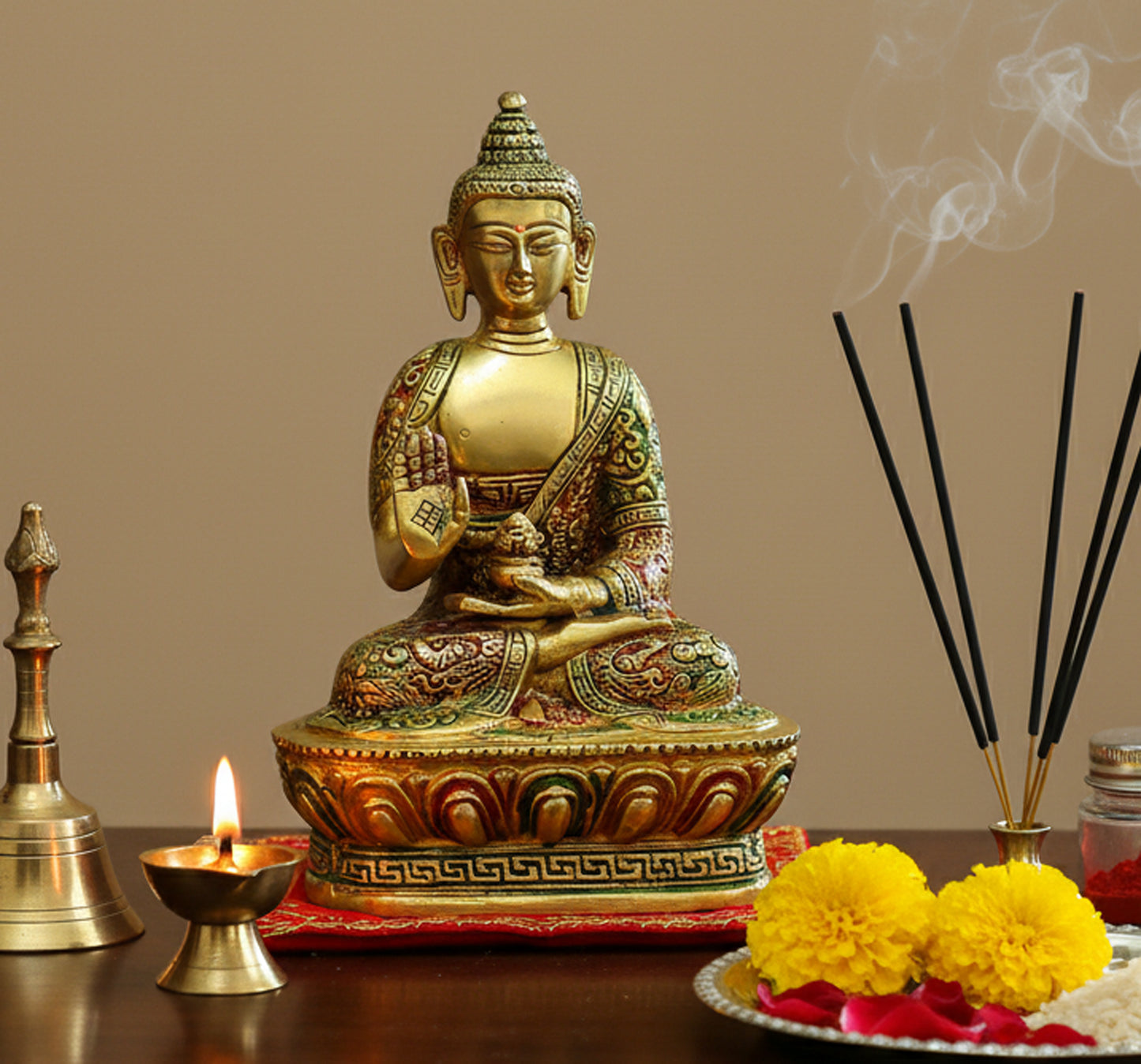 StonKraft eSplanade 7" Brass Buddha - Meditating Brass Buddha - Brass Metal Idol Statue Figurine Murti