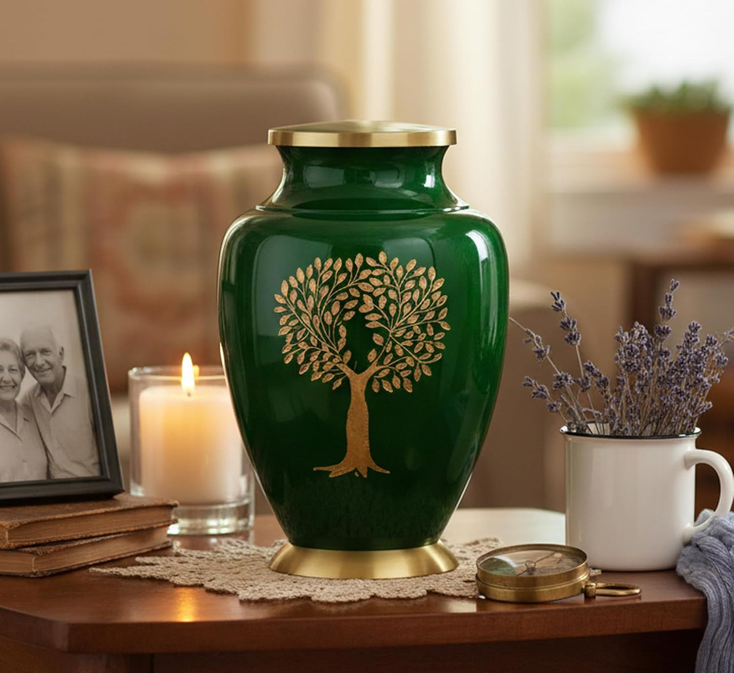 eSplanade Brass Cremation Urn Memorial Jar Pot Container | Full Size Urn for Funeral Ashes Burial | Engraved Metal Urn |