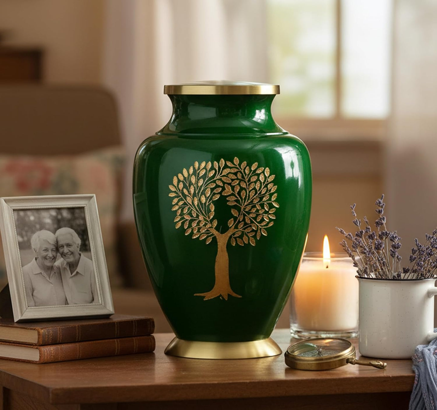 eSplanade Brass Cremation Urn Memorial Jar Pot Container | Full Size Urn for Funeral Ashes Burial | Engraved Metal Urn |