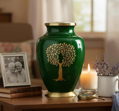 eSplanade Brass Cremation Urn Memorial Jar Pot Container | Full Size Urn for Funeral Ashes Burial | Engraved Metal Urn |