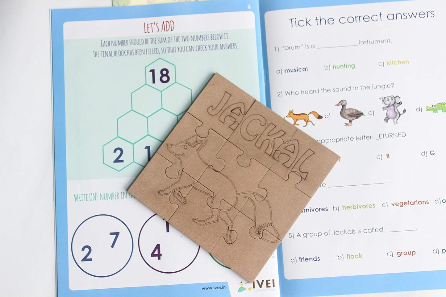IVEI Panchatantra Kids Learning Book - Workbook and DIY puzzle of Panchatantra Story - Colouring Activity Worksheets - Creative Fun Activity and Education For Kids - The Jackal and the Drum ( Age 4 to 7 Years )