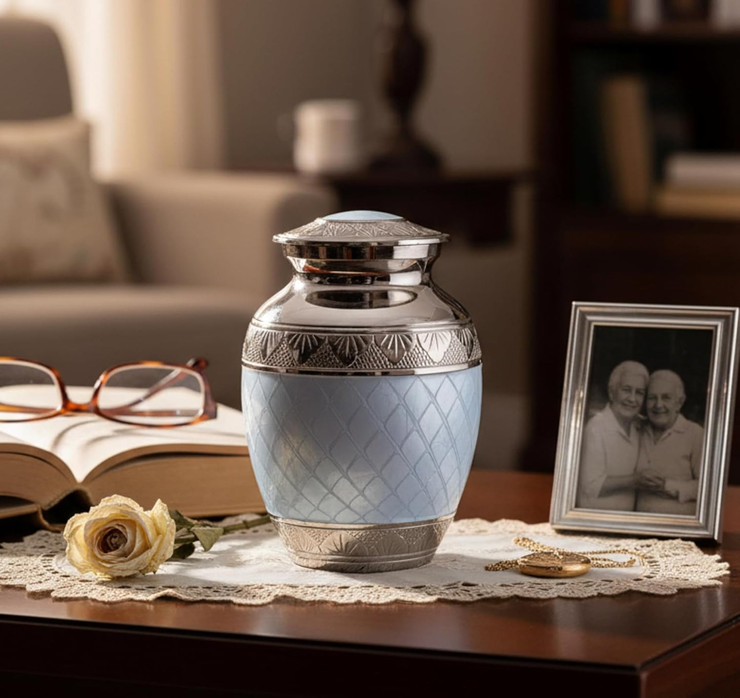 eSplanade Metal Cremation Urn Memorial Jar Pot Container | Medium Size Urn for Funeral Ashes Burial | Engraved Metal Urn