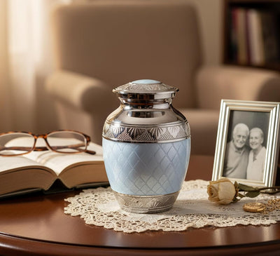 eSplanade Metal Cremation Urn Memorial Jar Pot Container | Medium Size Urn for Funeral Ashes Burial | Engraved Metal Urn