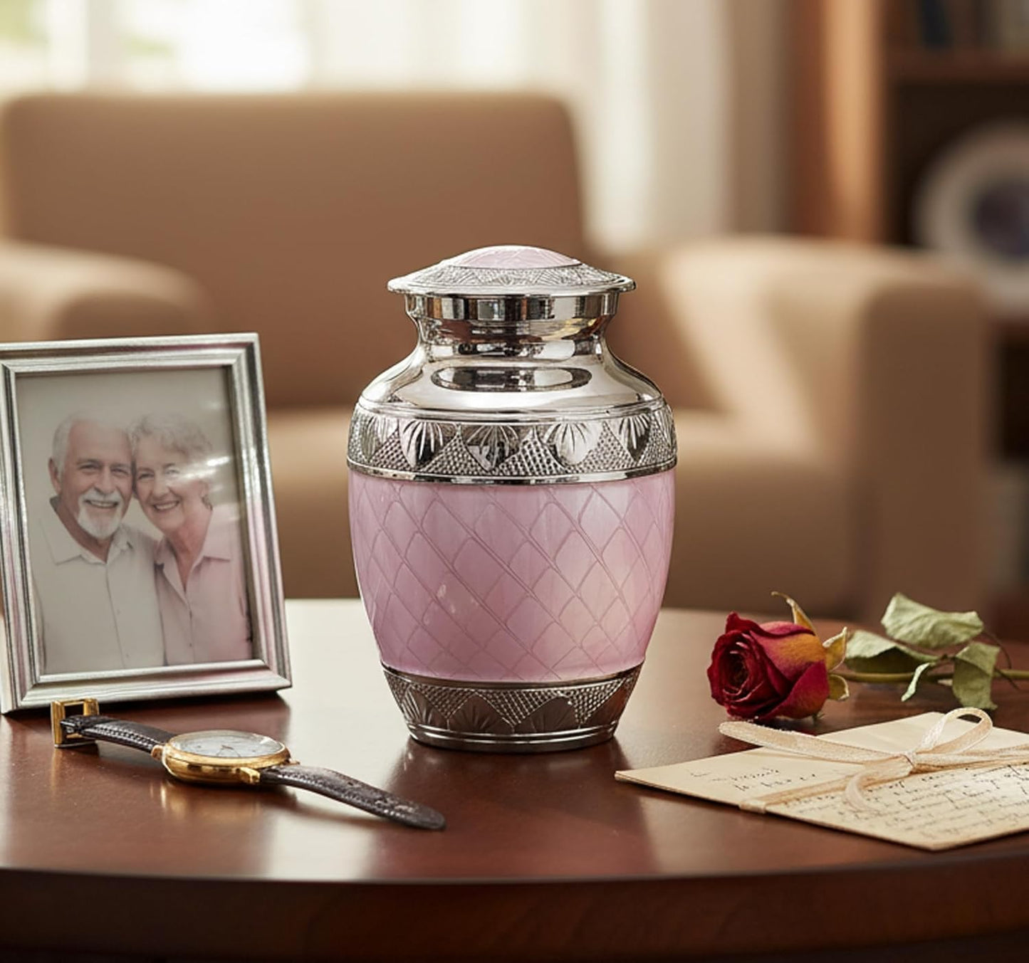 eSplanade Metal Cremation Urn Memorial Jar Pot Container | Medium Size Urn for Funeral Ashes Burial | Engraved Metal Urn