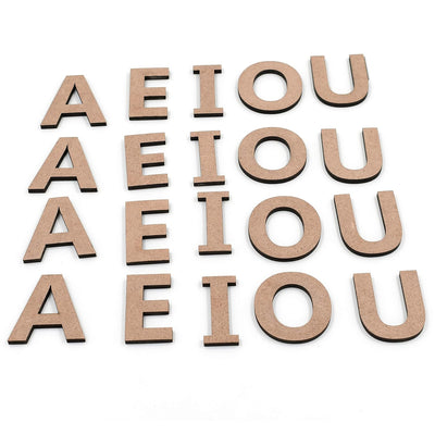 IVEI DIY Wood Sheet Craft - MDF Cutouts Letters Vowels - Plain MDF Blanks Cutouts Alphabets Set of 20 Wooden Letters for Painting Wooden Sheet Craft, Decoupage, Resin Art Work & Decoration