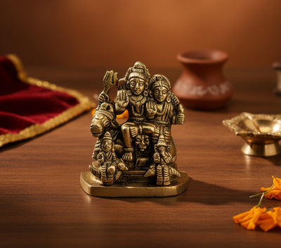 ESPLANADE Brass Shiv Parivar Idol Car Dashboard God Idol for Home for Desk Decor | Antique Decor Item | Home Decor Gift Showpieces