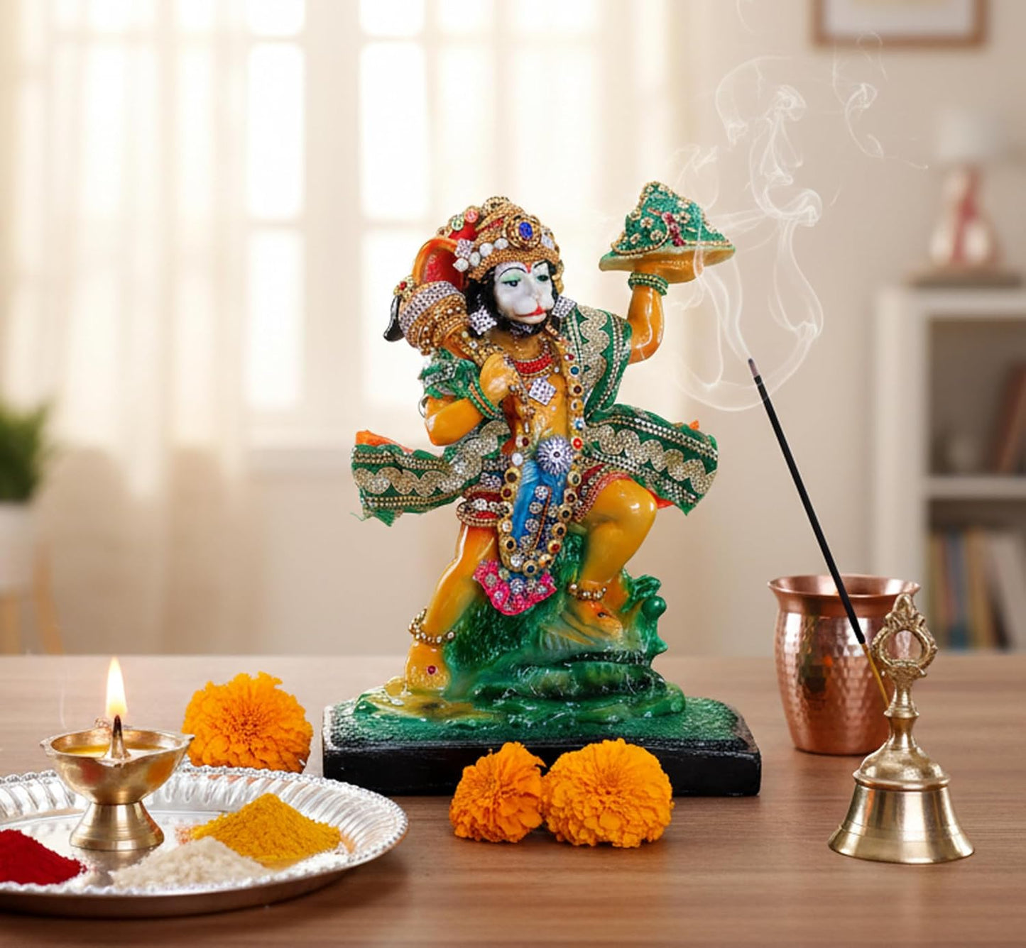 eSplanade Resin Hanuman Anjaneya Pavan Putra Idol Murti Moorti Statue (8.5 x 5.25 Inches)