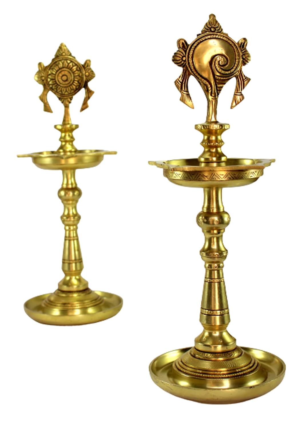 ESPLANADE Brass Oil Lamps - 13" inches | Shankh Chakra Narayan Oil Lamp Diya Deepam Brass Lamps Kuthu Vilakku