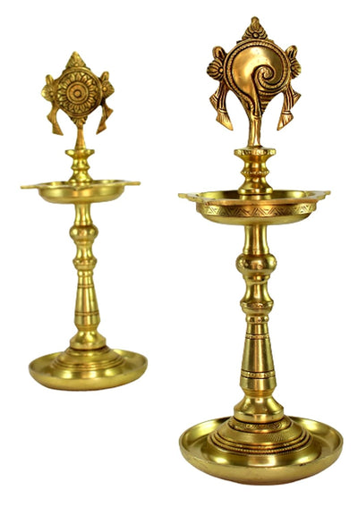 ESPLANADE Brass Oil Lamps - 13" inches | Shankh Chakra Narayan Oil Lamp Diya Deepam Brass Lamps Kuthu Vilakku