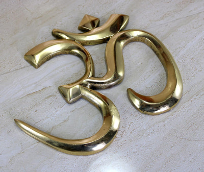 eSplanade Brass OM Wall Hanging Sculpture | Vastu Fengshui Goodluck, Auspicious, Religious symbols | Pooja Idols | Home Decor -Golden - 9" Inches