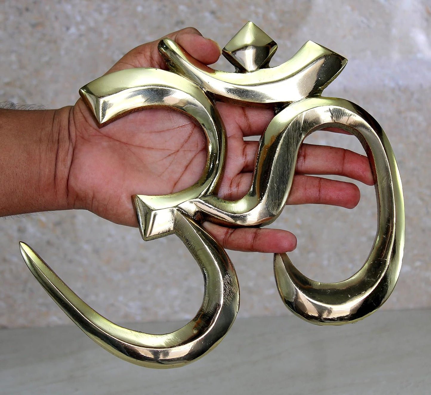 eSplanade Brass OM Wall Hanging Sculpture | Vastu Fengshui Goodluck, Auspicious, Religious symbols | Pooja Idols | Home Decor -Golden - 9" Inches