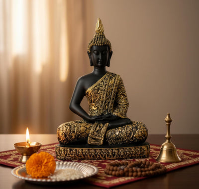 eSplanade Meditating Buddha Statue for Home Decor | Resin Sitting Buddha Showpiece for Living Room, Office Table or Desk, Shelf | Tibetan Buddhist Idol | Zen and Yoga Figurine