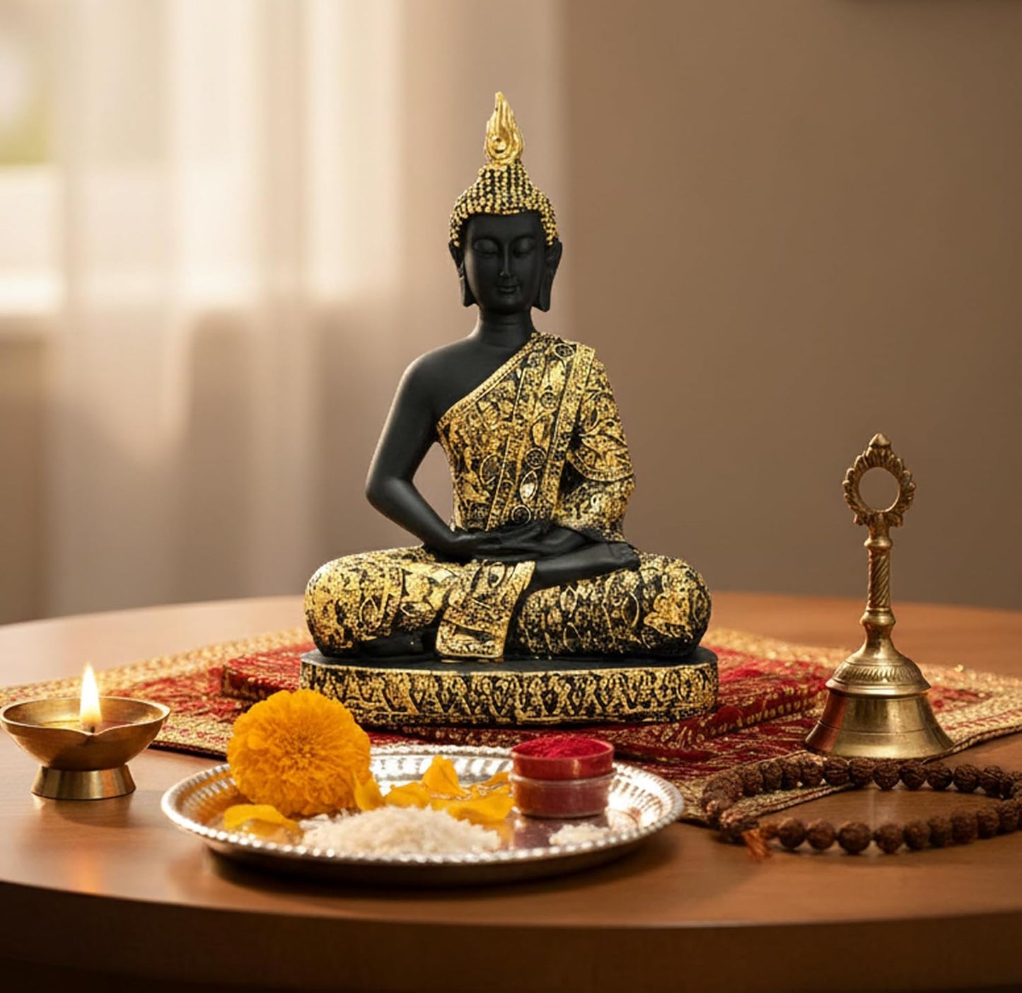 eSplanade Meditating Buddha Statue for Home Decor | Resin Sitting Buddha Showpiece for Living Room, Office Table or Desk, Shelf | Tibetan Buddhist Idol | Zen and Yoga Figurine