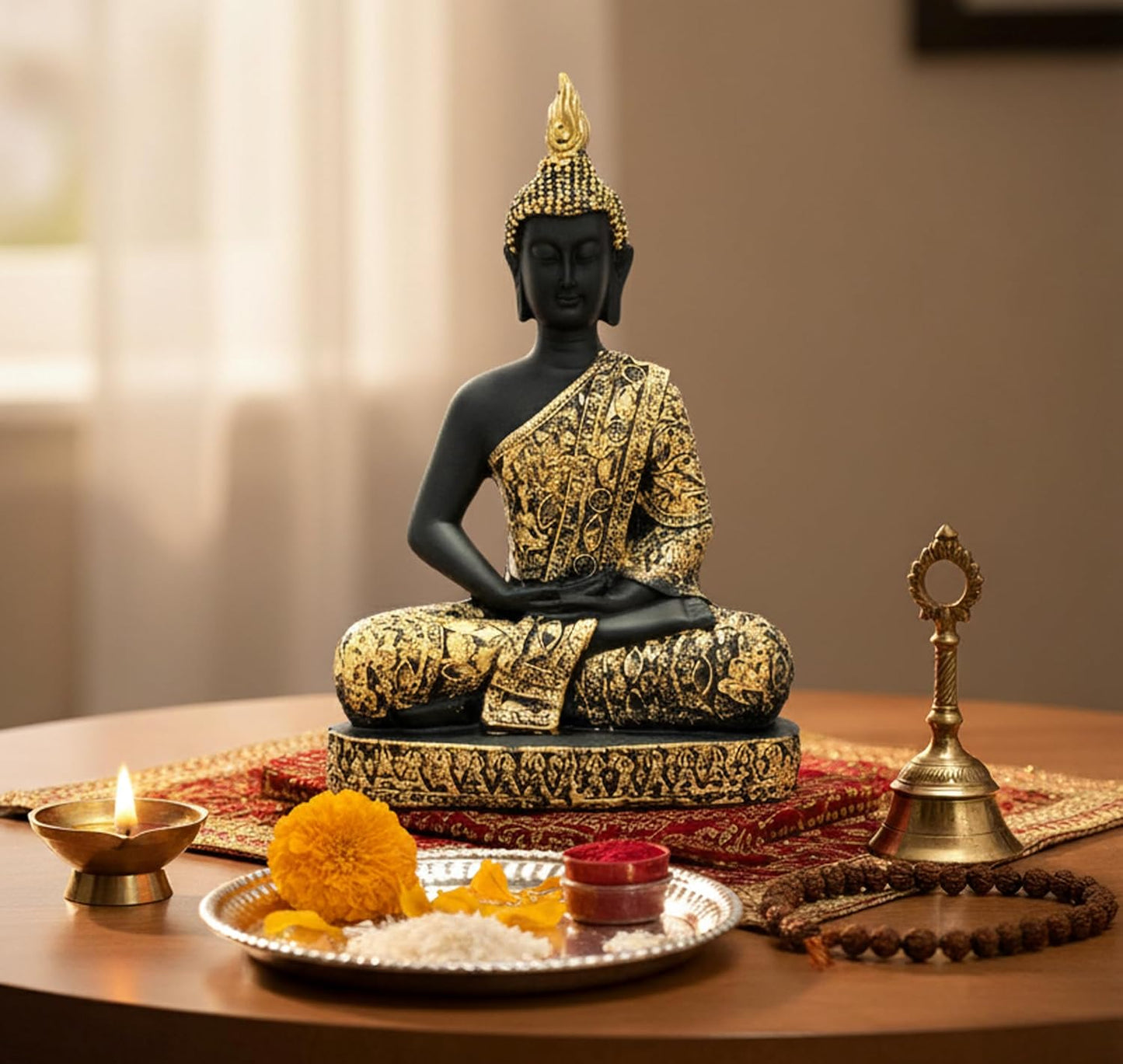 eSplanade Meditating Buddha Statue for Home Decor | Resin Sitting Buddha Showpiece for Living Room, Office Table or Desk, Shelf | Tibetan Buddhist Idol | Zen and Yoga Figurine