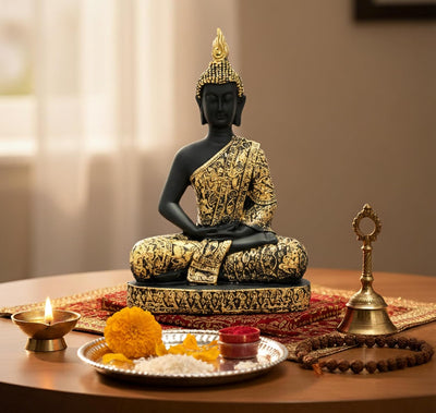 eSplanade Meditating Buddha Statue for Home Decor | Resin Sitting Buddha Showpiece for Living Room, Office Table or Desk, Shelf | Tibetan Buddhist Idol | Zen and Yoga Figurine