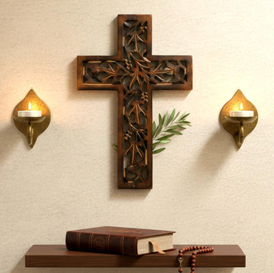 eSplanade Jesus Christ Cross Catholic Wooden Crucifix for Wall, Church Chapel | Home Decor | Wood - 12.25" Inches - Brown