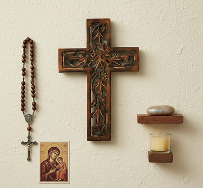 eSplanade Jesus Christ Cross Catholic Wooden Crucifix for Wall, Church Chapel | Home Decor | Wood - 12.25" Inches - Brown