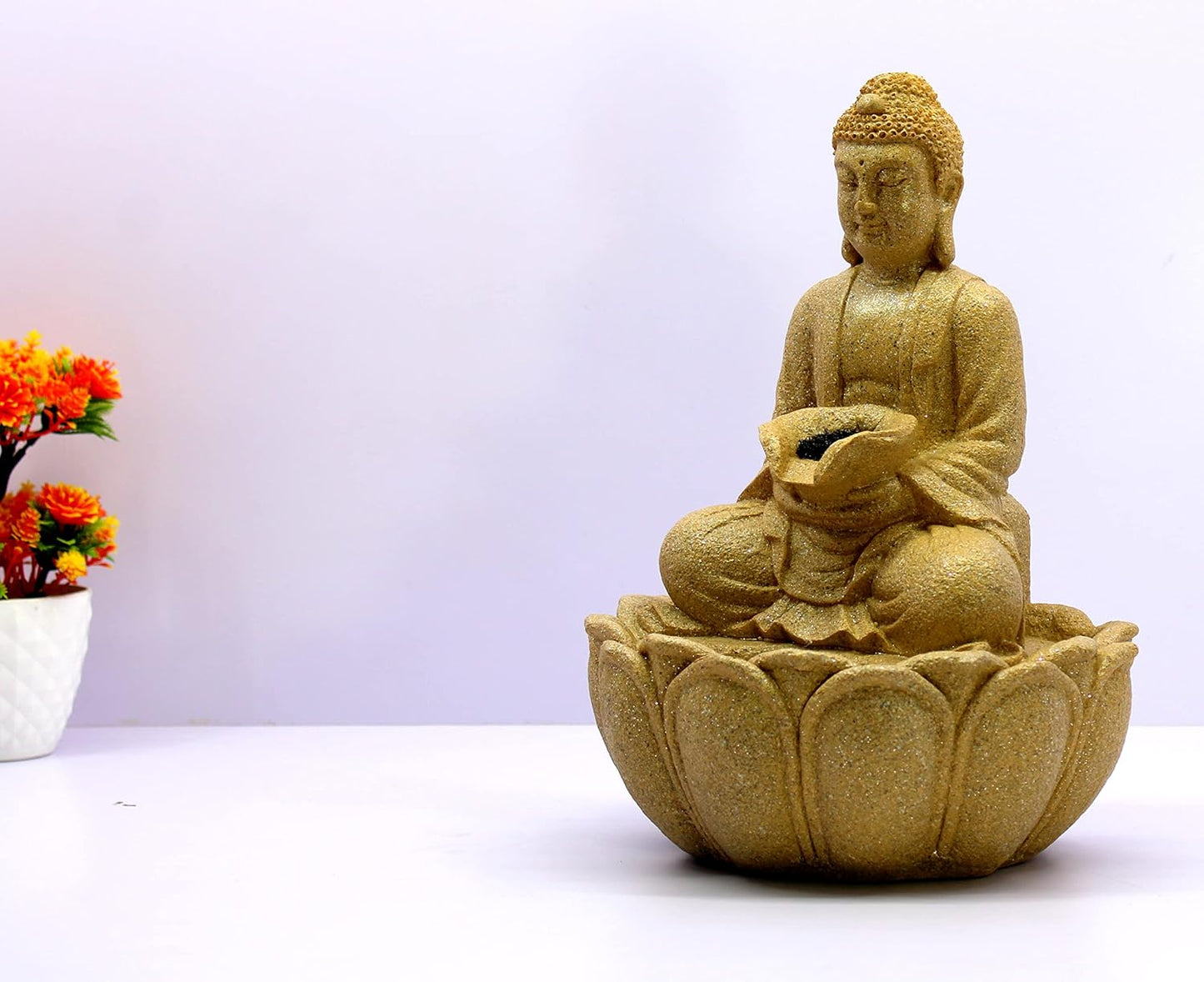 eSplanade Buddha Table Top Indoor Outdoor Water Fall Fountain | Home Decor - Polystone - 12" Inches - Beige