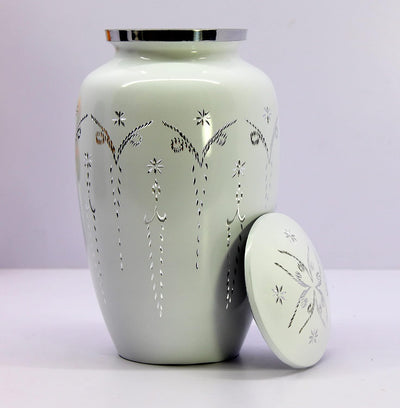 ESPLANADE Cremation Urn Memorial Human Ashes Container Jar Pot | Burial Funeral Urns | White Engraved-10 Inches